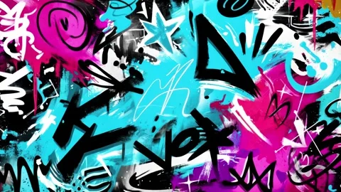 Abstract Graffiti Background With Cyan Paint Bursts and Black Symbols Stock Footage 315512140