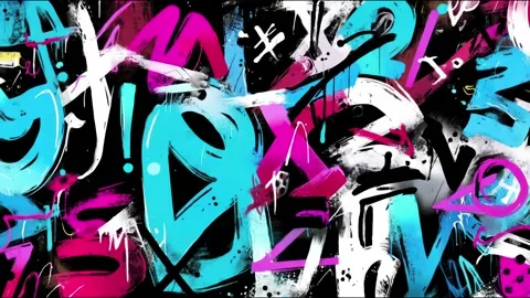 Abstract Graffiti Background With Cyan Tags Magenta Strokes and White Marks Stock Footage 315504078