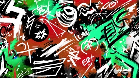 Abstract Graffiti Background With Green Tag Shapes and White Scribbles Stock Footage 315539008
