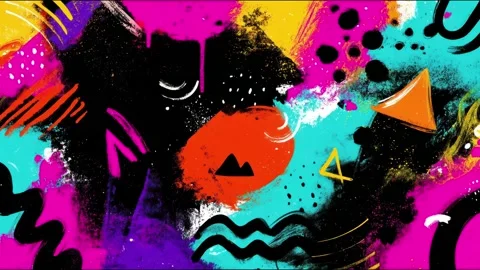 Abstract Graffiti Background With Neon Shapes and Orange Triangle Accents 動画素材 315539295