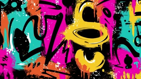Abstract Graffiti Background With Yellow Oval Ring and Neon Paint Stock Footage 315538871