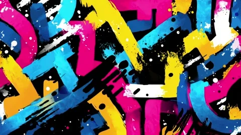 Abstract Graffiti Block Background With Neon Brush Strips on Black Stock Footage 315504578