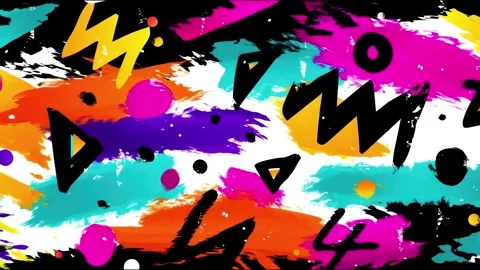 Abstract Graffiti Brush Background With Black Zigzags and Neon Paint Stock-Footage 315539191