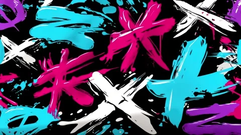 Abstract Graffiti Cross Background With Cyan Magenta and White Brush Marks Video stock 315539368