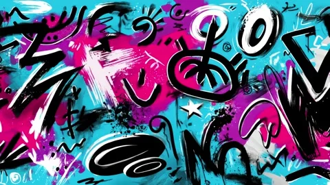 Abstract Graffiti Doodle Background With Cyan and Magenta Symbols Stock Footage 315538839