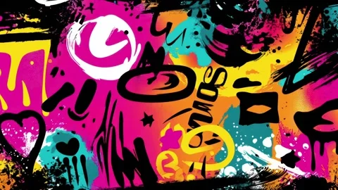 Abstract Graffiti Doodle Background With Neon Symbols and Paint Marks 스톡 동영상 315539009