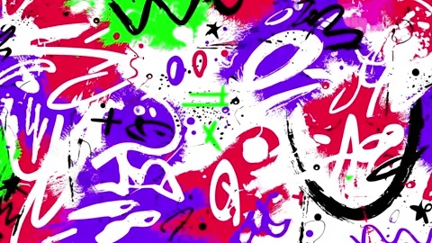 Abstract Graffiti Doodle Background With Purple Red and Green Symbols Stock Footage 315539339