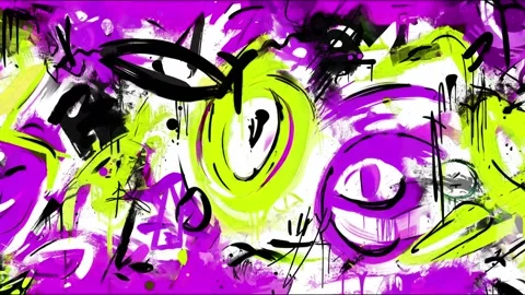 Abstract Graffiti Eye Background With Lime Swirls on Purple 스톡 동영상 315539178