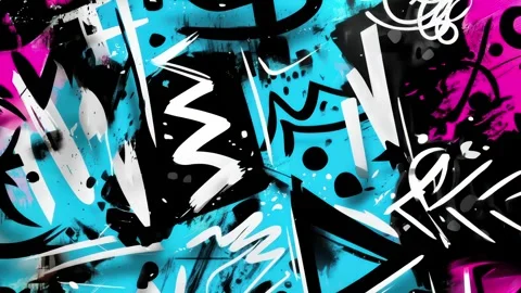Abstract Graffiti Panel Background With Cyan Shapes and White Scribbles Video stock 315513551