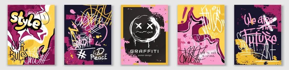 Abstract graffiti posters set. Modern urban style. Trendy font and letters Stock Illustration