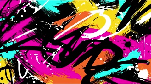 Abstract Graffiti Slash Background With Neon Paint and Black Scribbles 動画素材 315539262