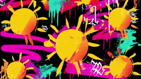 Abstract Graffiti Sun Background With Yellow Circles and Neon Paint Drips Stock Footage 315511923