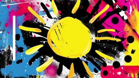 Abstract Graffiti Sun Background With Yellow Circle and Paint Rays Stock Footage 315538875