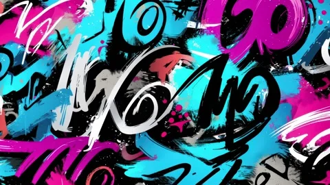 Abstract Graffiti Tag Background With Cyan Black and White Scribbles Video stock 315539096