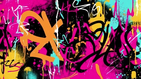 Abstract Graffiti Tag Background With Magenta Orange and Black Scribbles Video stock 315539119