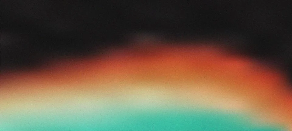 Abstract Grainy Gradient Background with Soft Vibrant Red and Teal Blurs on.. Stock Illustration