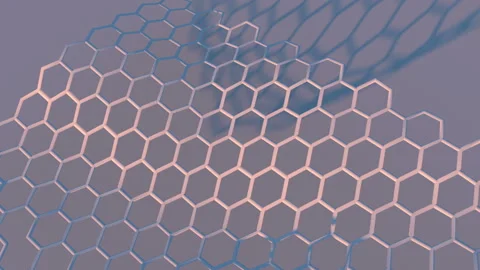 Abstract graphene. A gray hexagonal grid oscillates casting a blue shadow Stock Footage 128795749