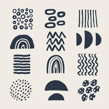 Abstract graphic art set. Various modern organic shapes and elements in vintage Stock Illustration