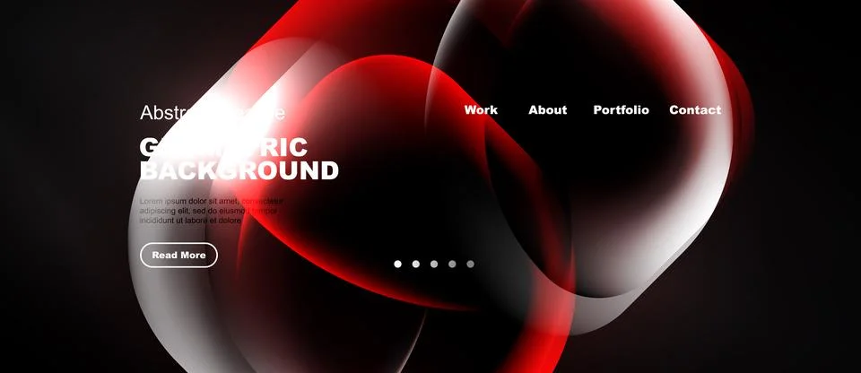 Abstract graphic background features flowing red shapes, white text, navigati Stock Illustration