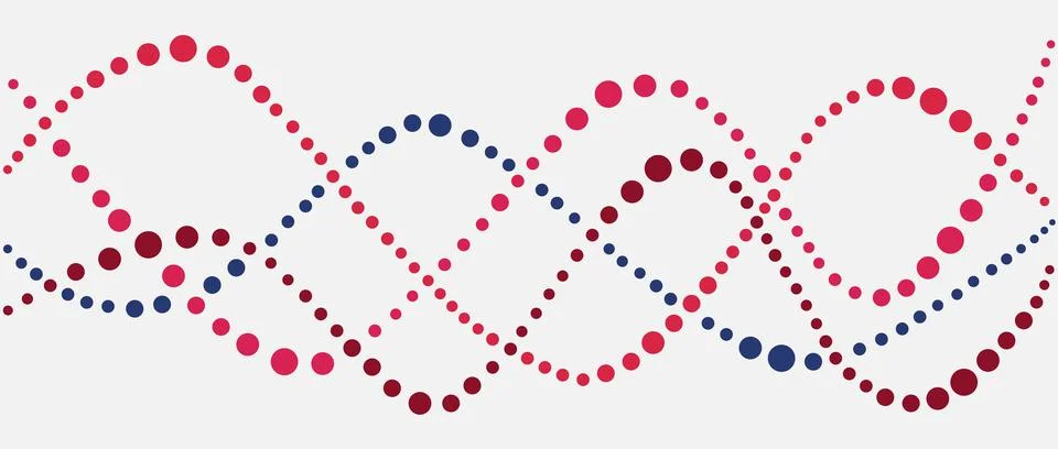 Abstract graphic background with wavy lines made of red and blue dots Stock Illustration