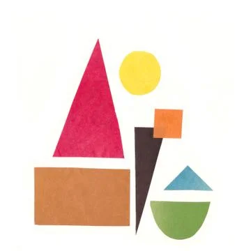 Abstract graphic collage of colored elements on a white background, careful d イラスト素材