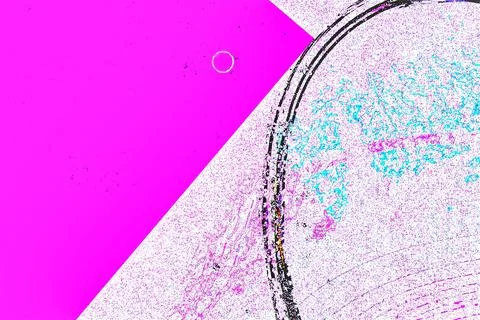 Abstract graphic composition featuring magenta shapes and textured circular.. Stock-Illustration