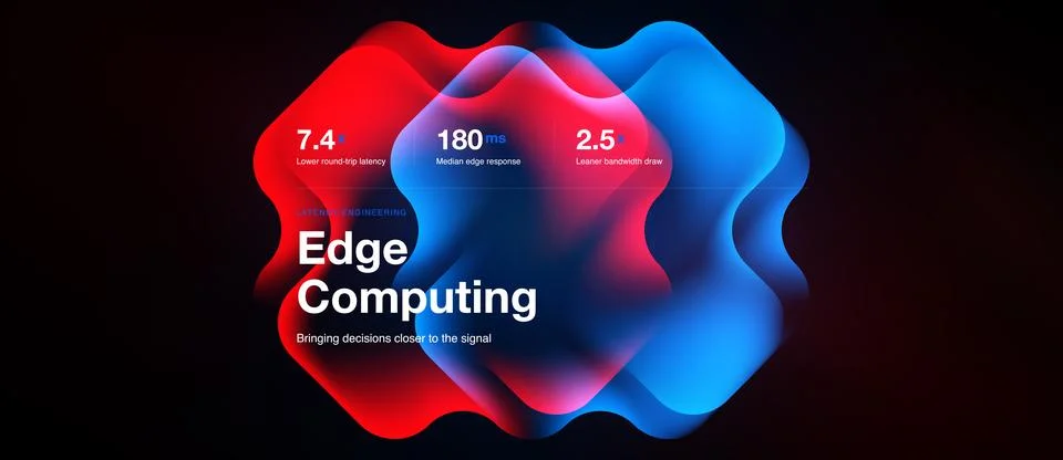 Abstract graphic depicts edge computing concept. Vibrant colors highlight 库存插图