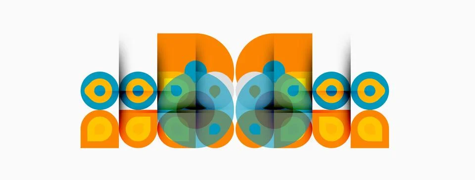 Abstract graphic design features bold numbers, circles, rectangles. Orange,.. Stock Illustration