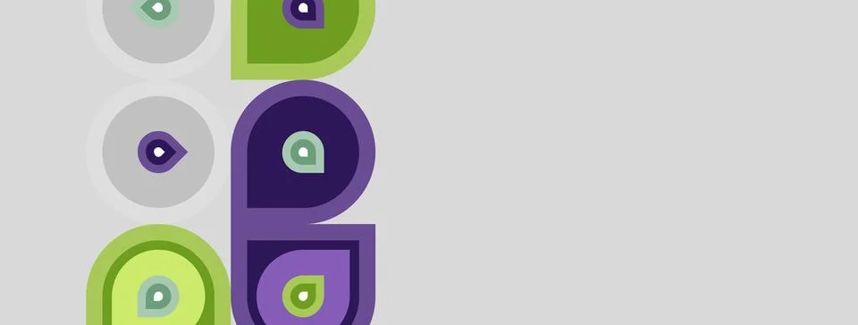 Abstract graphic design features circles, purple letter p, light gray backg.. Stock Illustration