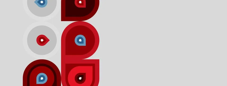 Abstract graphic design features eyes, red shapes. Minimalist composition, Stock Illustration