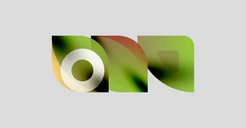 Abstract graphic design features flowing green, yellow shapes. White circle Stock Illustration