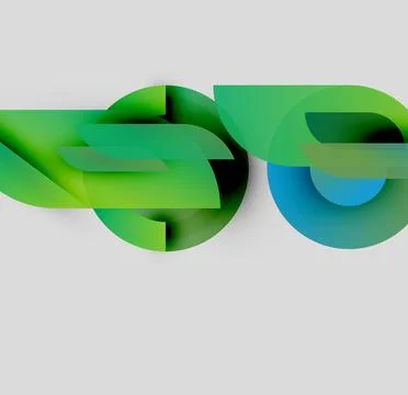 Abstract graphic design features layered green, blue shapes. Interlocking forms Illustrazione stock