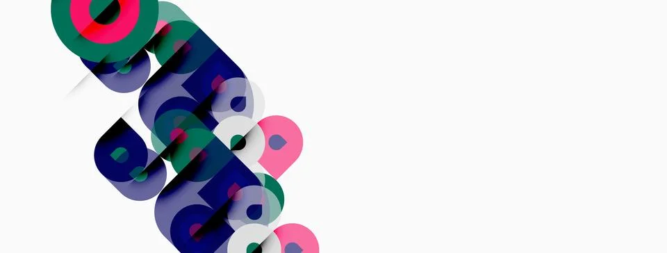 Abstract graphic design features layered, colorful text elements. Bold shapes 库存插图