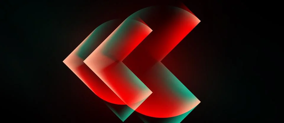 Abstract graphic design features layered shapes. Red, teal hues blend against Stock Illustration