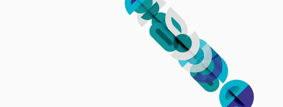 Abstract graphic design features linked circles, teal hues, white space. Mo.. Stock Illustration