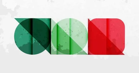 Abstract graphic design features overlapping shapes. Green, red, white colors Stock Illustration