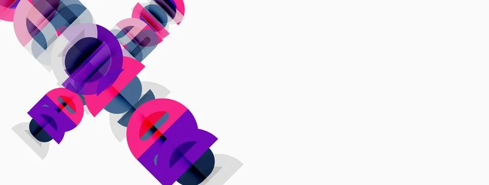 Abstract graphic design features overlapping purple, pink text elements. Illustrazione stock
