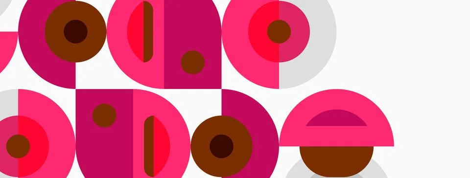 Abstract graphic design features overlapping pink, brown circles, rectangles. 库存插图