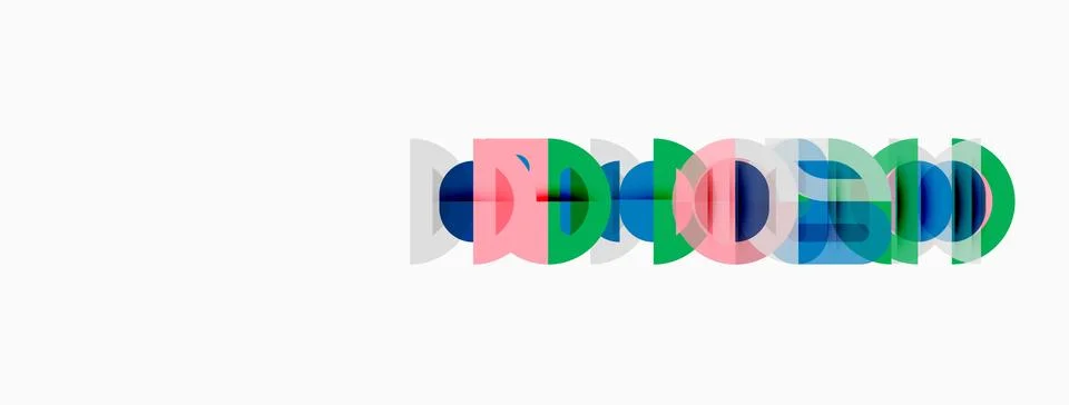 Abstract graphic design features overlapping colorful circles forming letter Stock Illustration