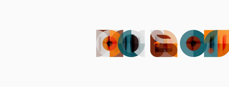 Abstract graphic design features overlapping colorful circles forming text. Stock Illustration