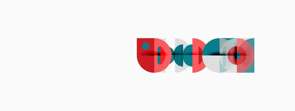Abstract graphic design features overlapping colorful shapes. Red, teal, whit 스톡 일러스트