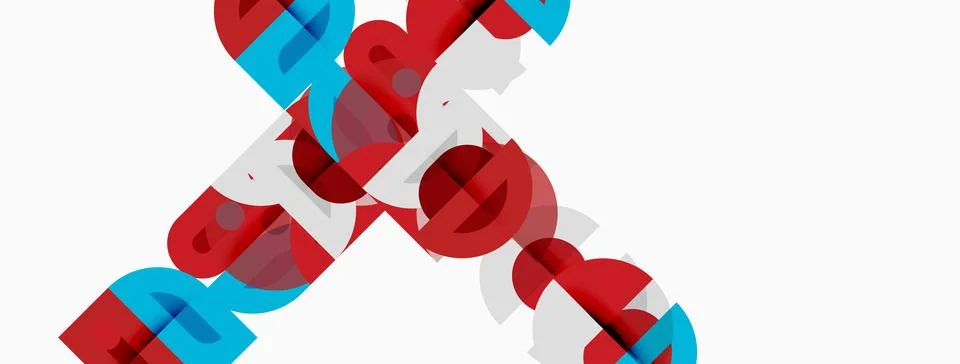 Abstract graphic design features overlapping text layers. Red, white, blue Stock Illustration