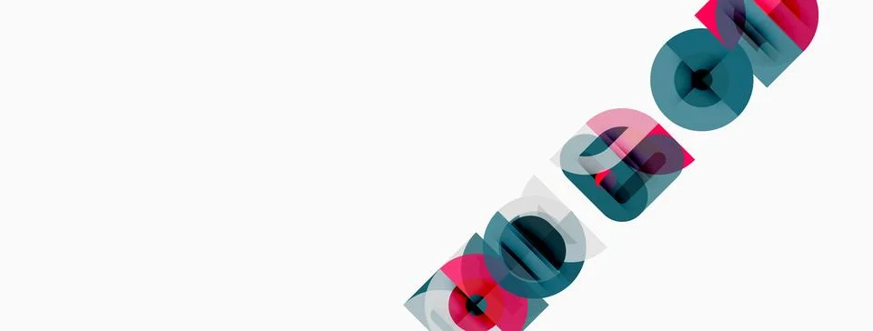 Abstract graphic design features overlapping colorful shapes forming text. .. Stock Illustration