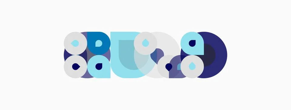Abstract graphic design features overlapping circles, forming stylized text. Stock Illustration