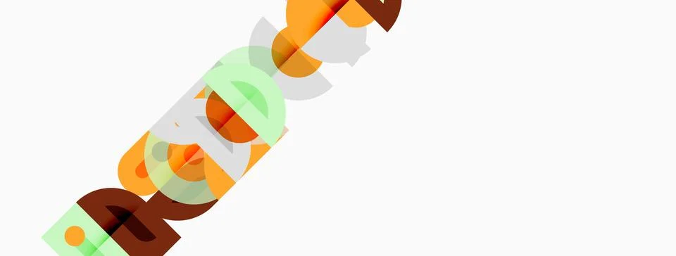 Abstract graphic design features overlapping colorful shapes forming text. Stock Illustration