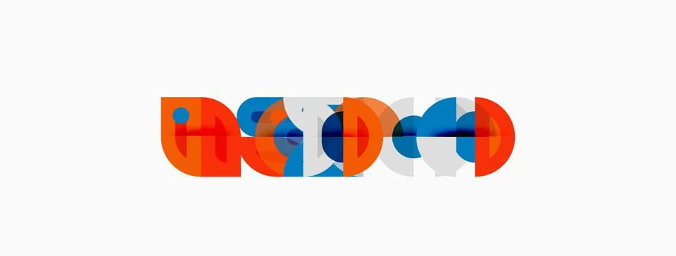 Abstract graphic design features overlapping colorful shapes. Circles, lines Stock Illustration