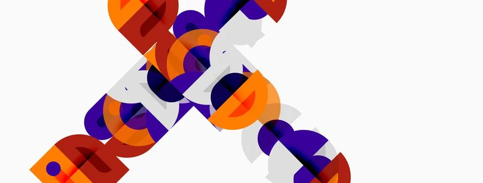 Abstract graphic design features overlapping orange, purple shapes forming .. Stock Illustration