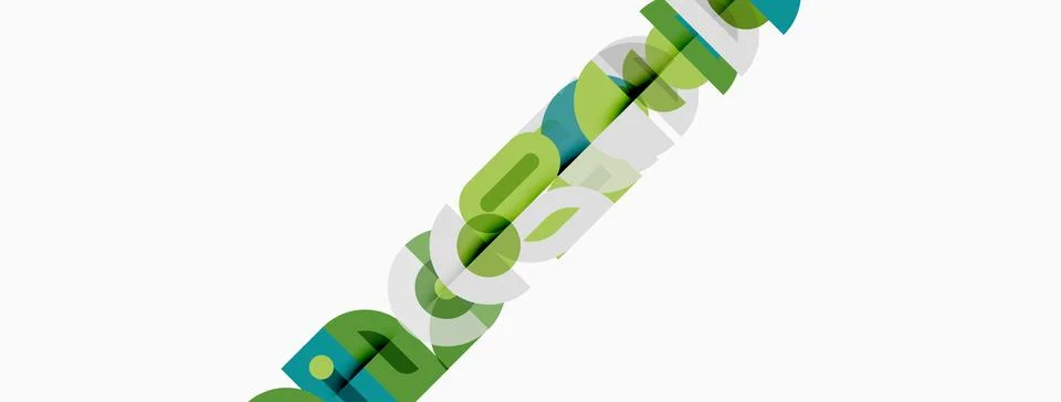 Abstract graphic design features overlapping green shapes forming text. Stock Illustration