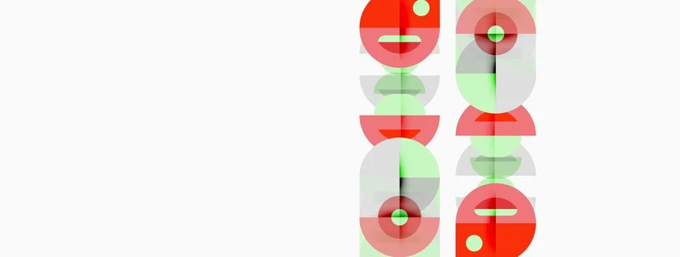 Abstract graphic design features repeating red, green circles, creating layer Stock Illustration