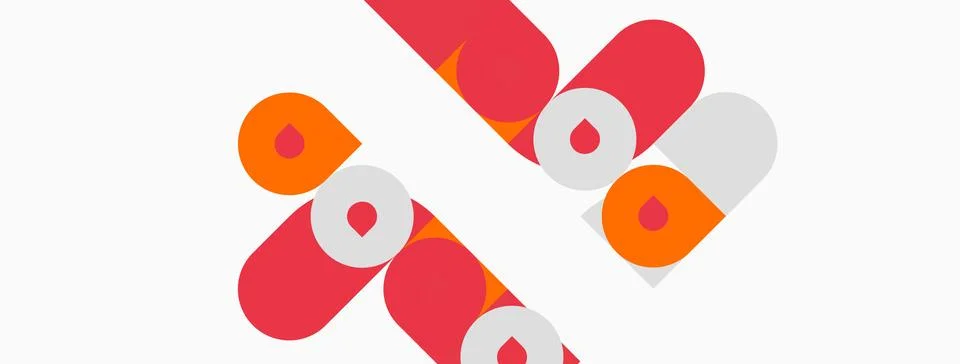 Abstract graphic design features repeating pill shapes. Red, orange, white 스톡 일러스트